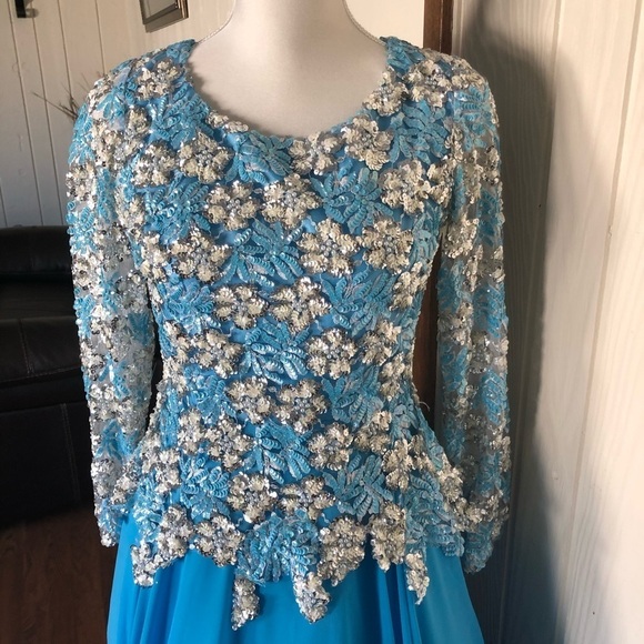 Blue sequin prom engagement ball gown dress size 8/10 - Picture 7 of 10